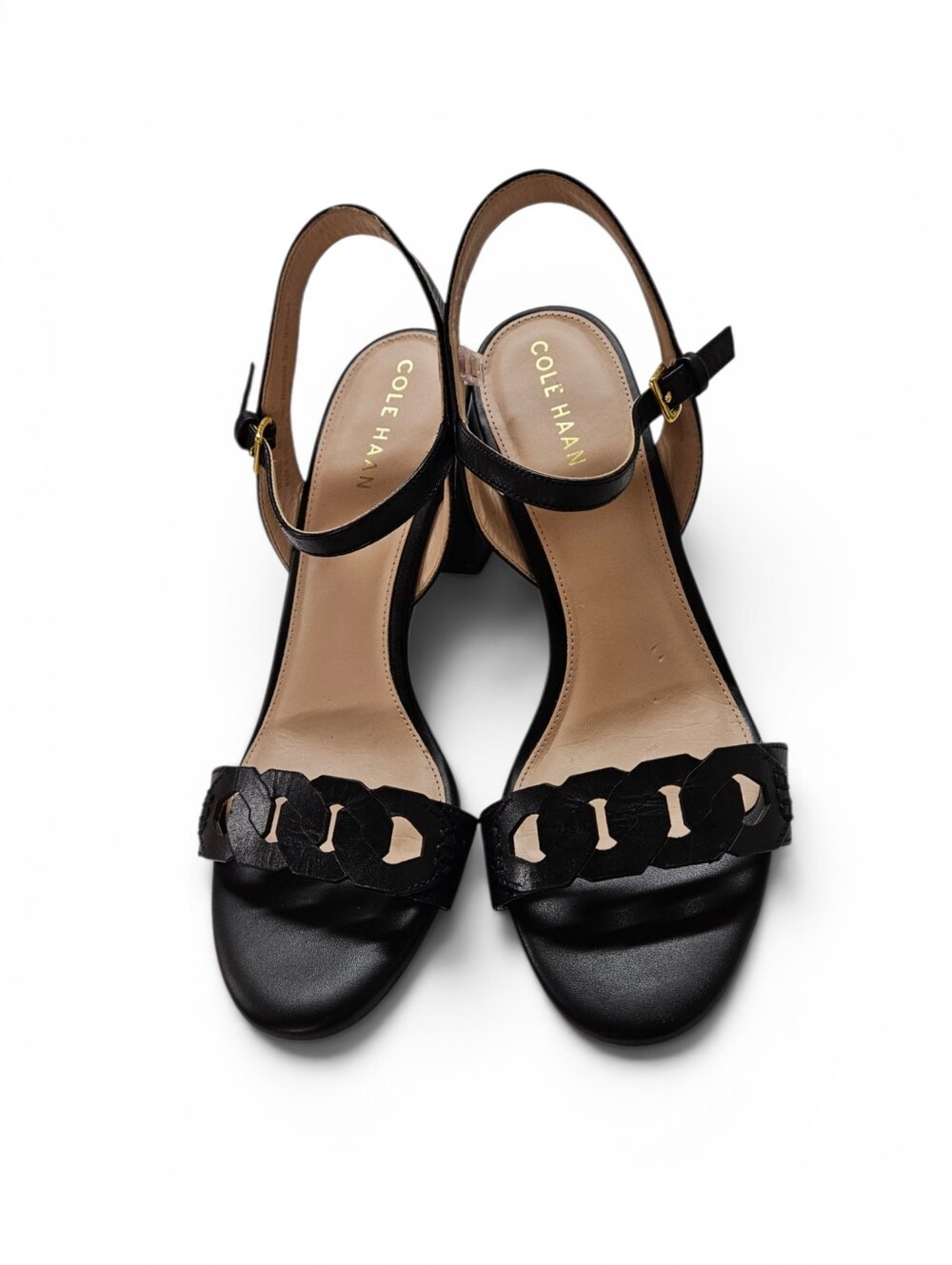 Cole Haan Josie Chain Link Grand 360 Ankle Wrap Block Heels In Black Size 8 - Picture 3 of 12